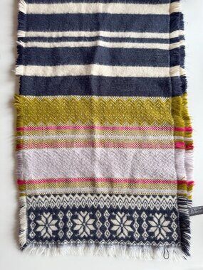 ZARA Multicolor Striped Snowflake Acrylic Knit Large Rectangle Blanket Scarf